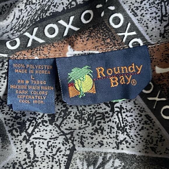 Roundy Bay Mens Hawaiian Shirt Large Button Up Tiki Guitar Aloha Luau Vacation - Picture 5 of 9